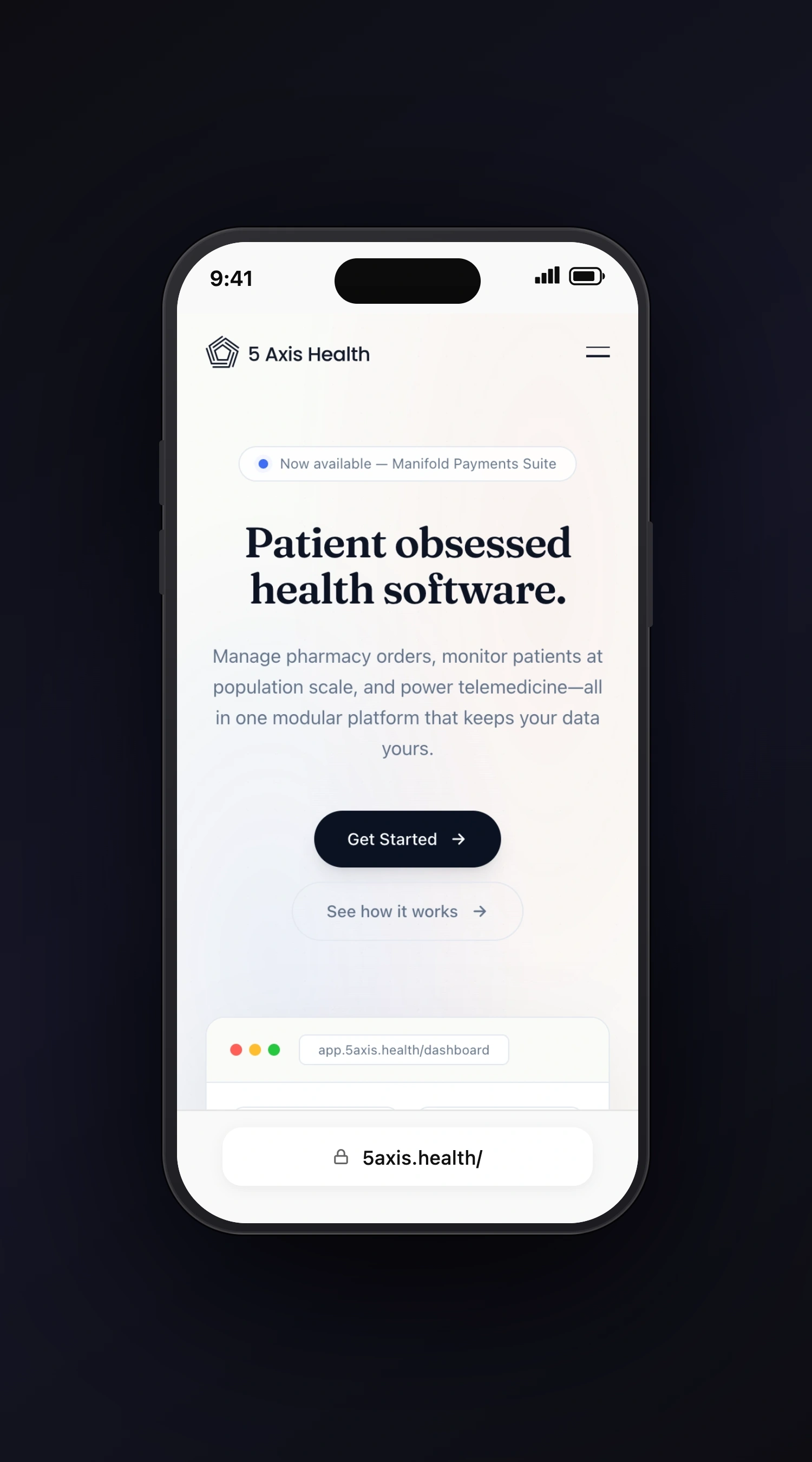 5 Axis Health mobile screen one