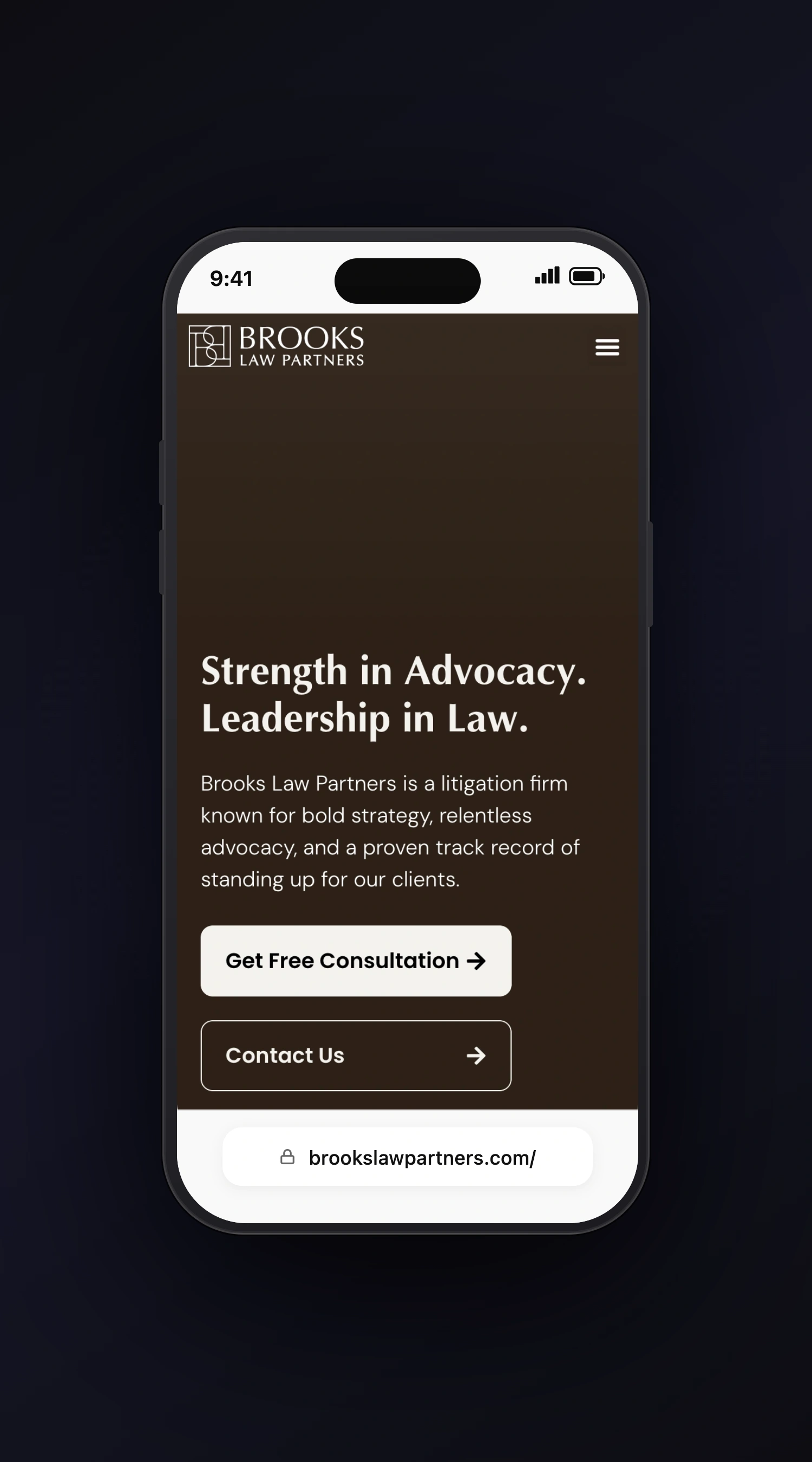 Brooks Injury Law mobile screen one