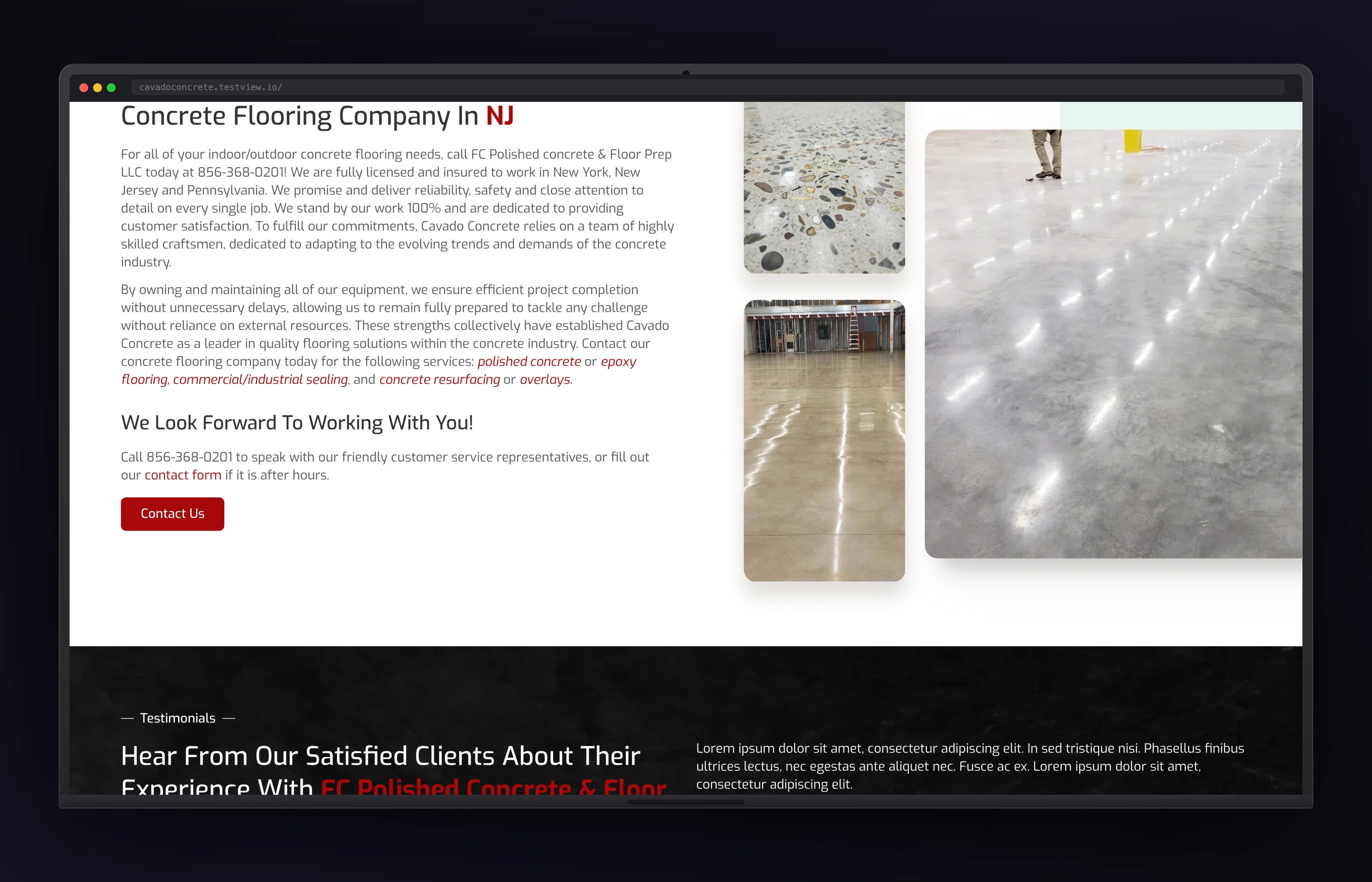 Cavado Concrete website preview