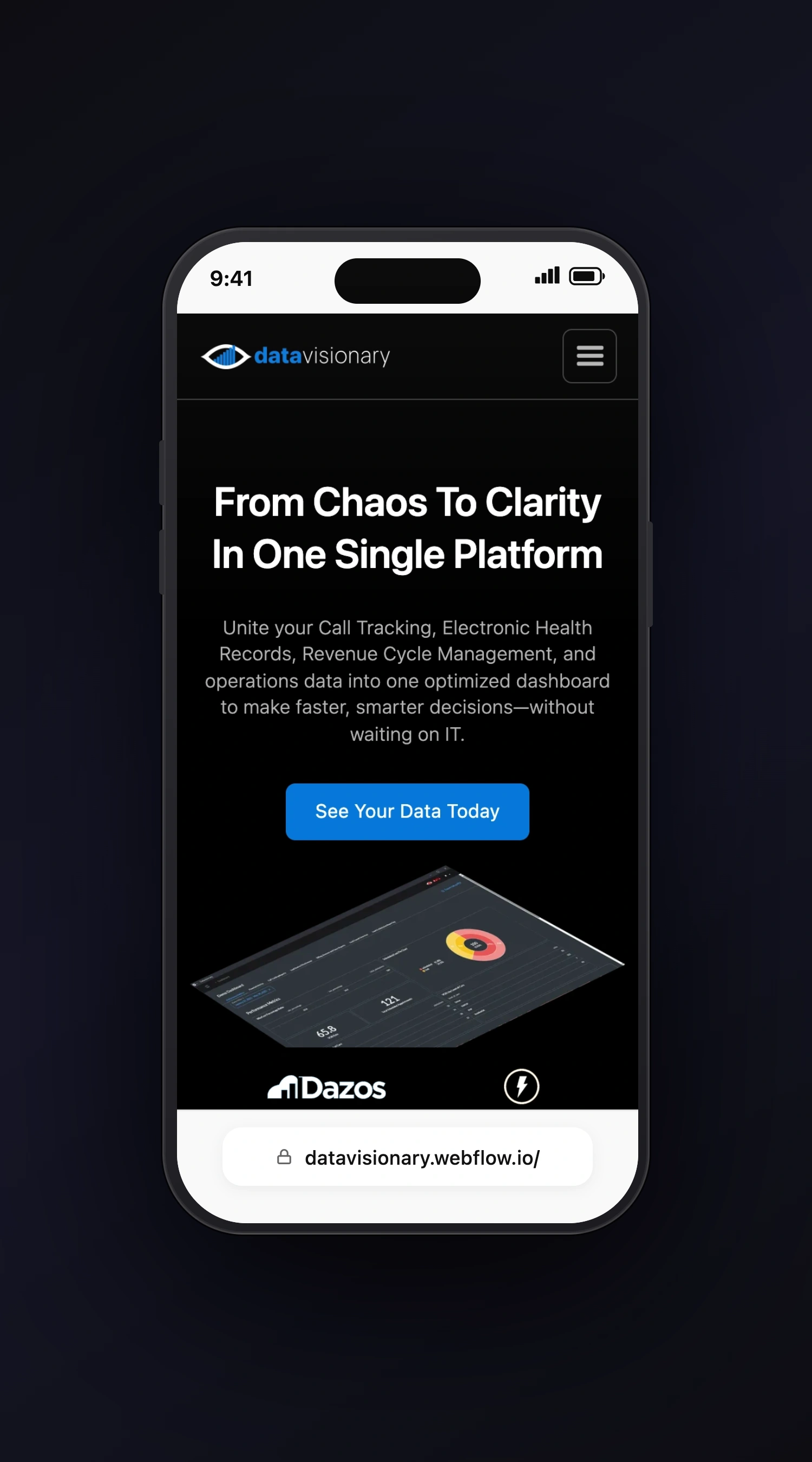 Data Visionary mobile screen one