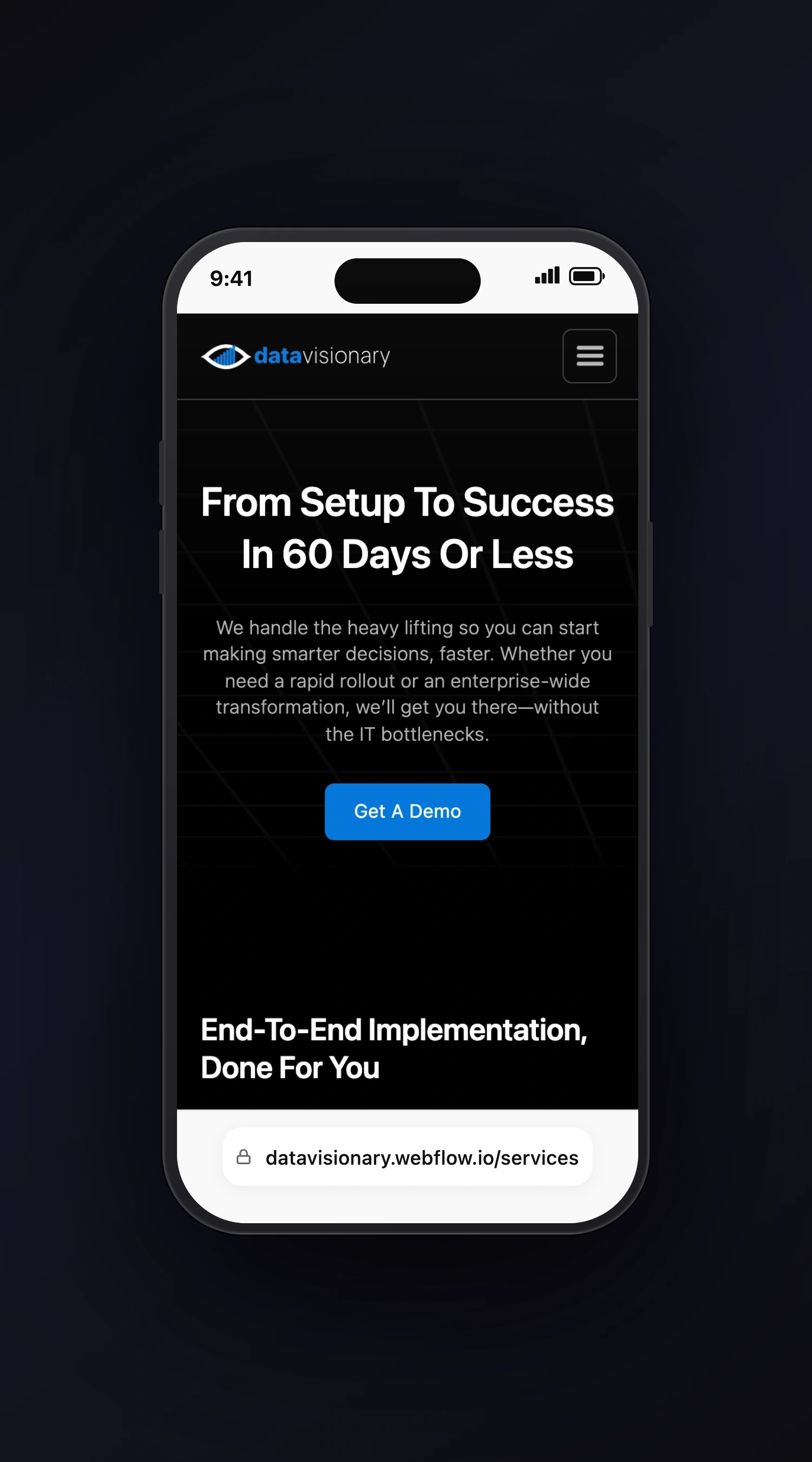 Data Visionary mobile screen two