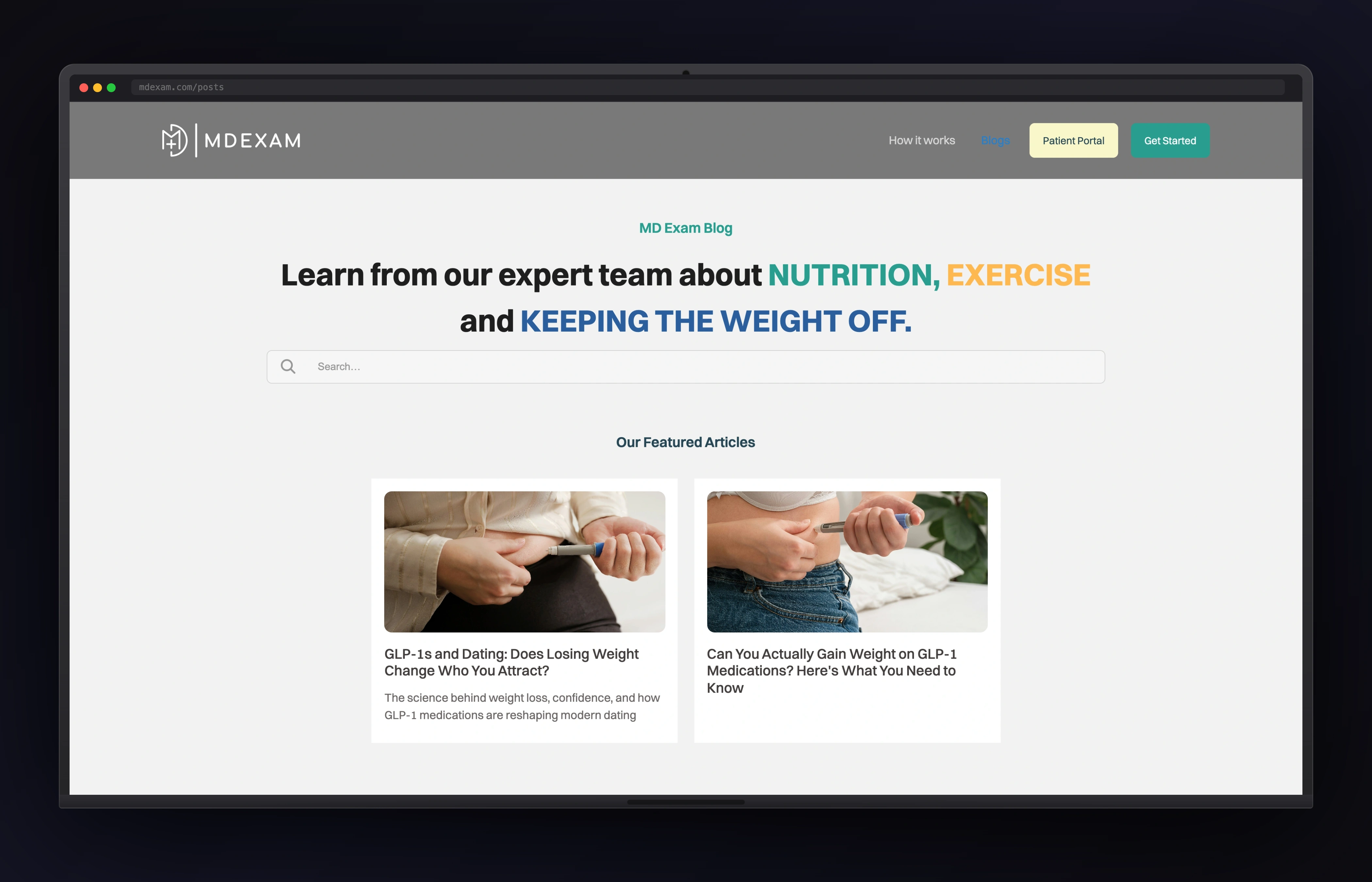 MD Exam desktop website concept