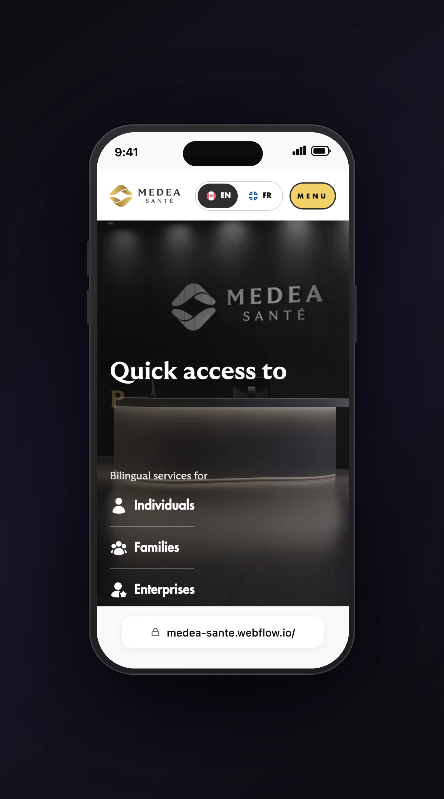 Medea Sante mobile screen one