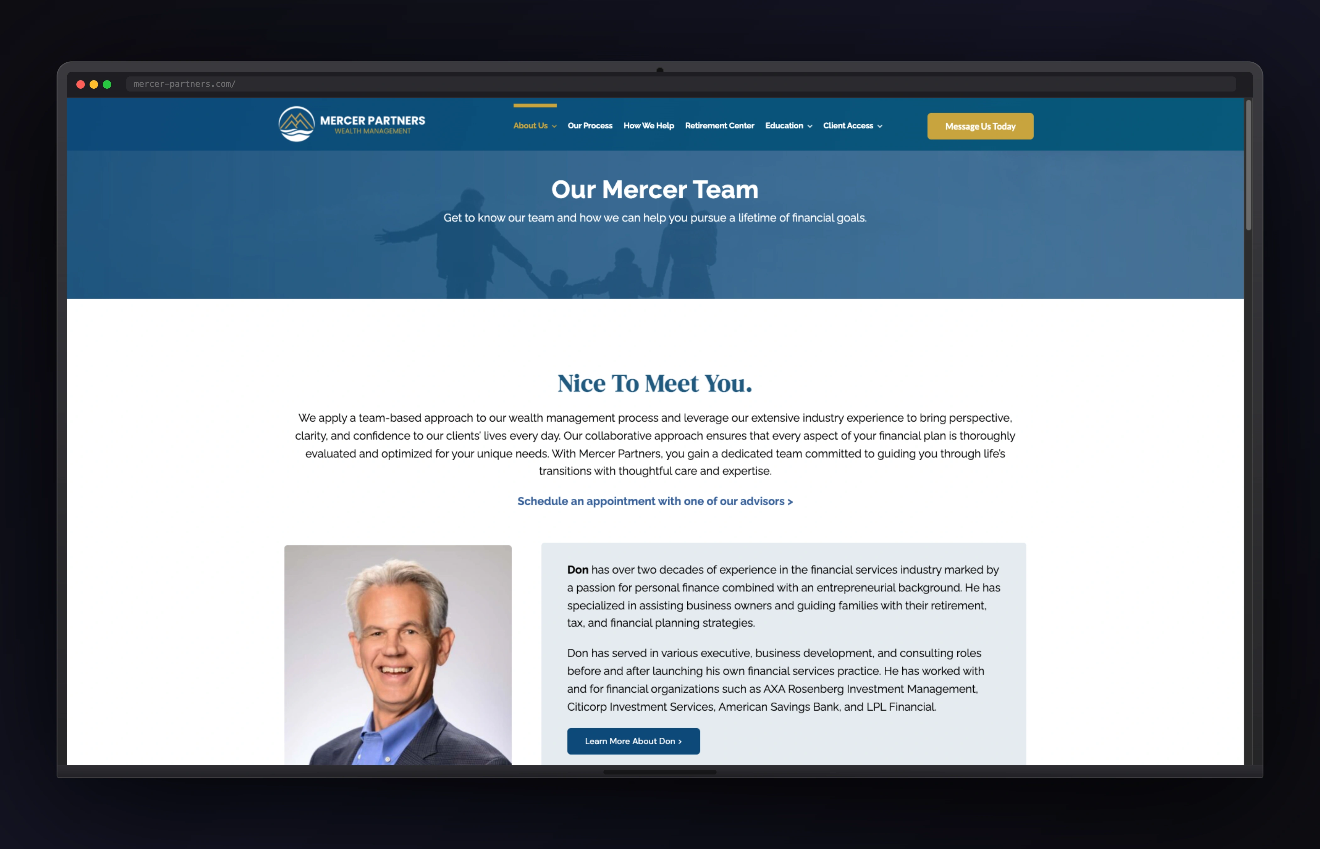 Mercer Partners desktop website concept