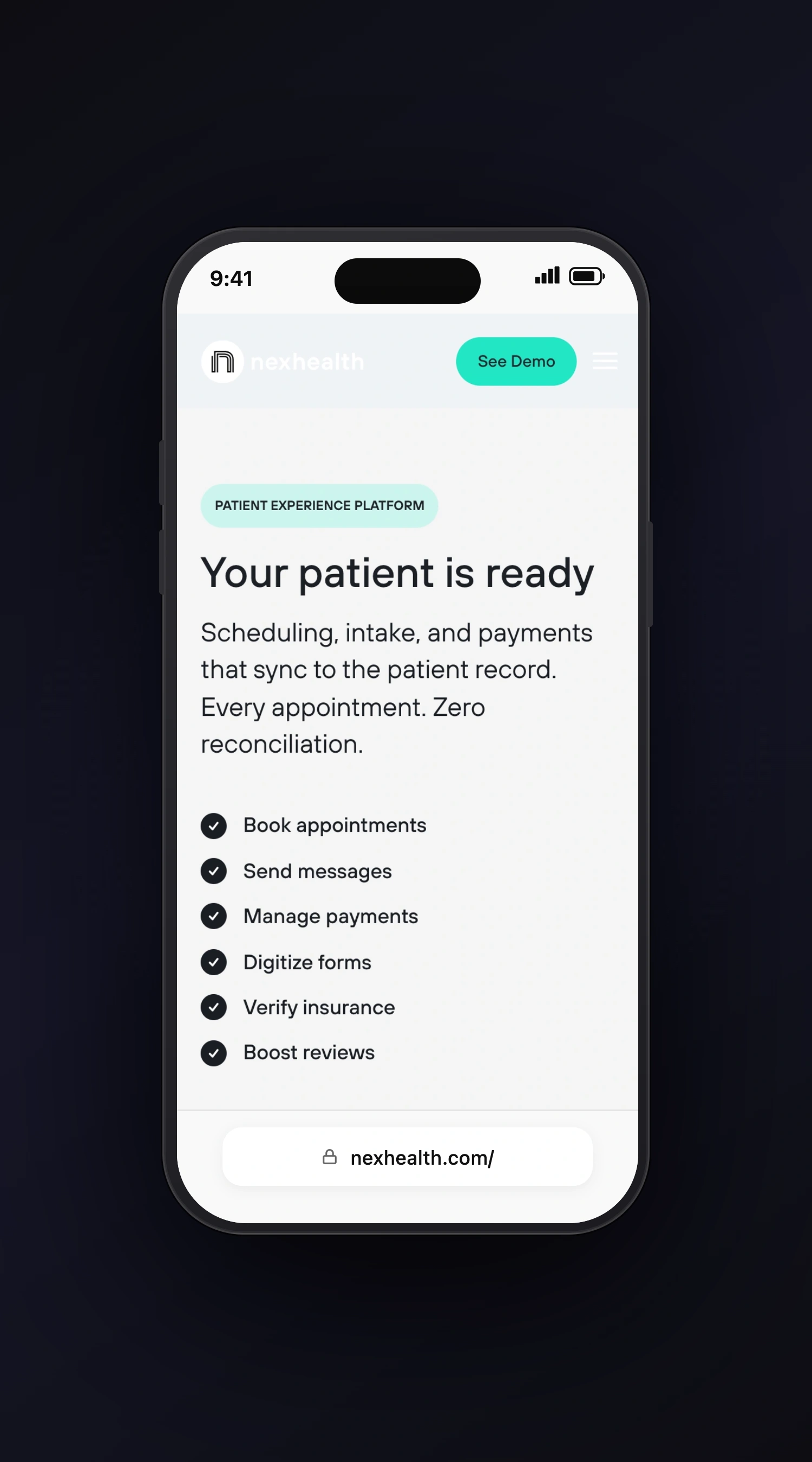 NexHealth mobile screen one