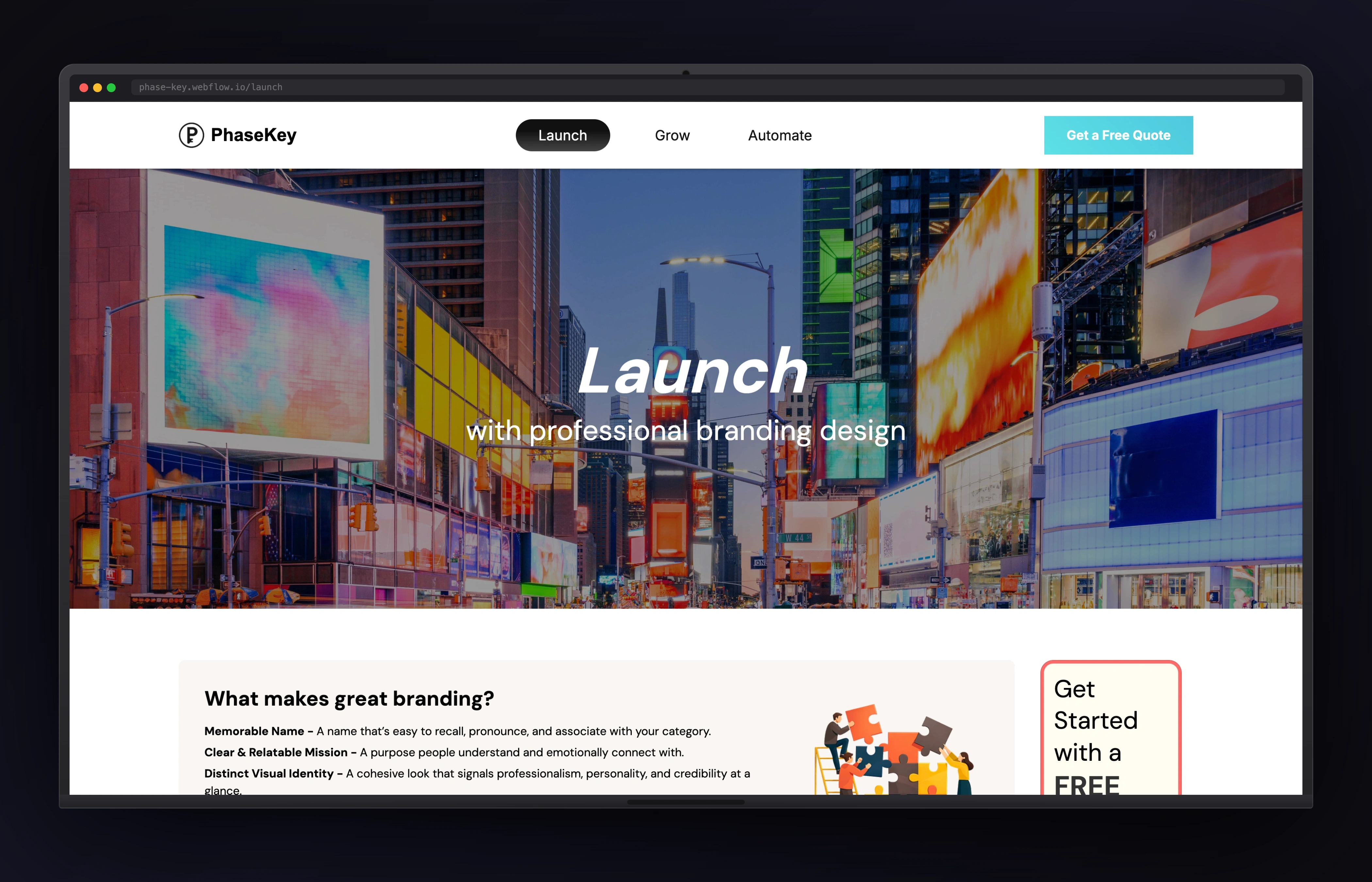 Phase Key desktop website concept
