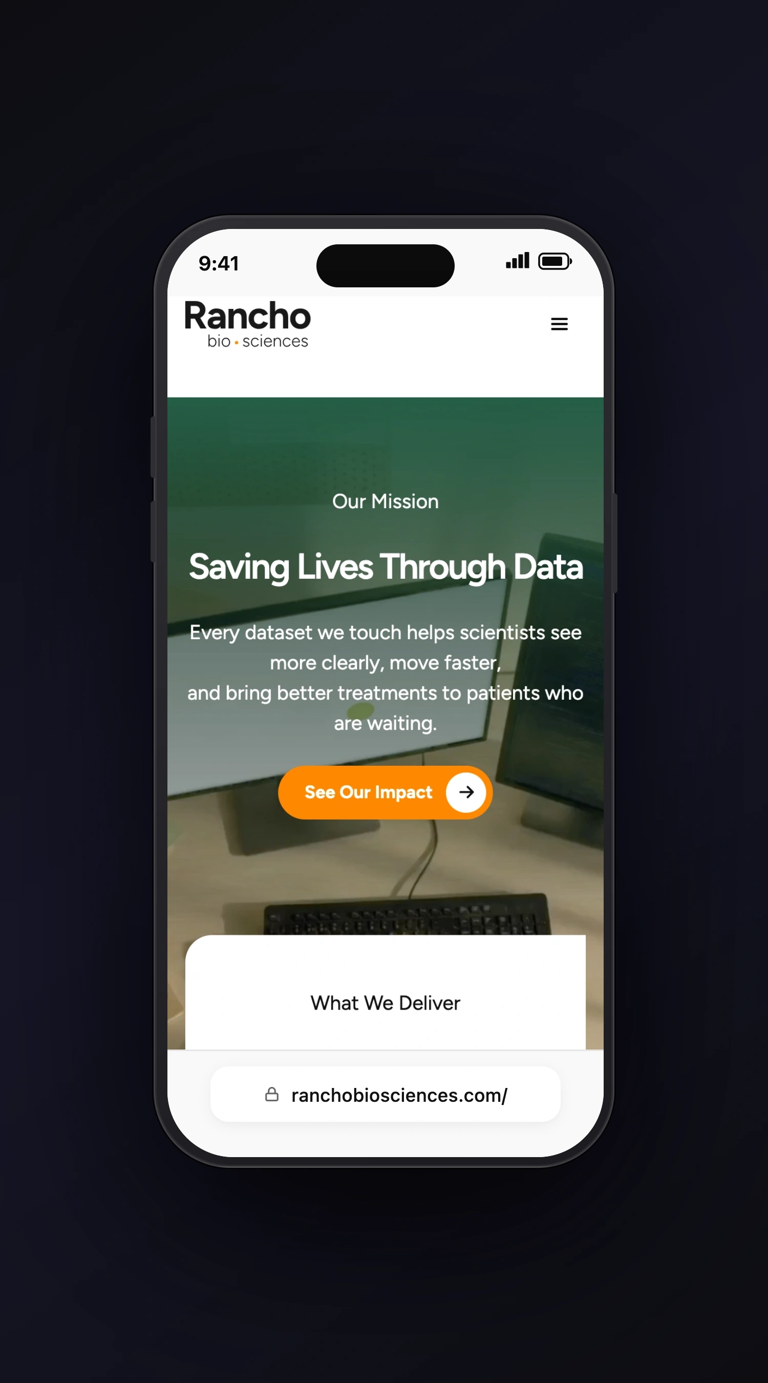 Rancho Bio Sciences mobile screen one