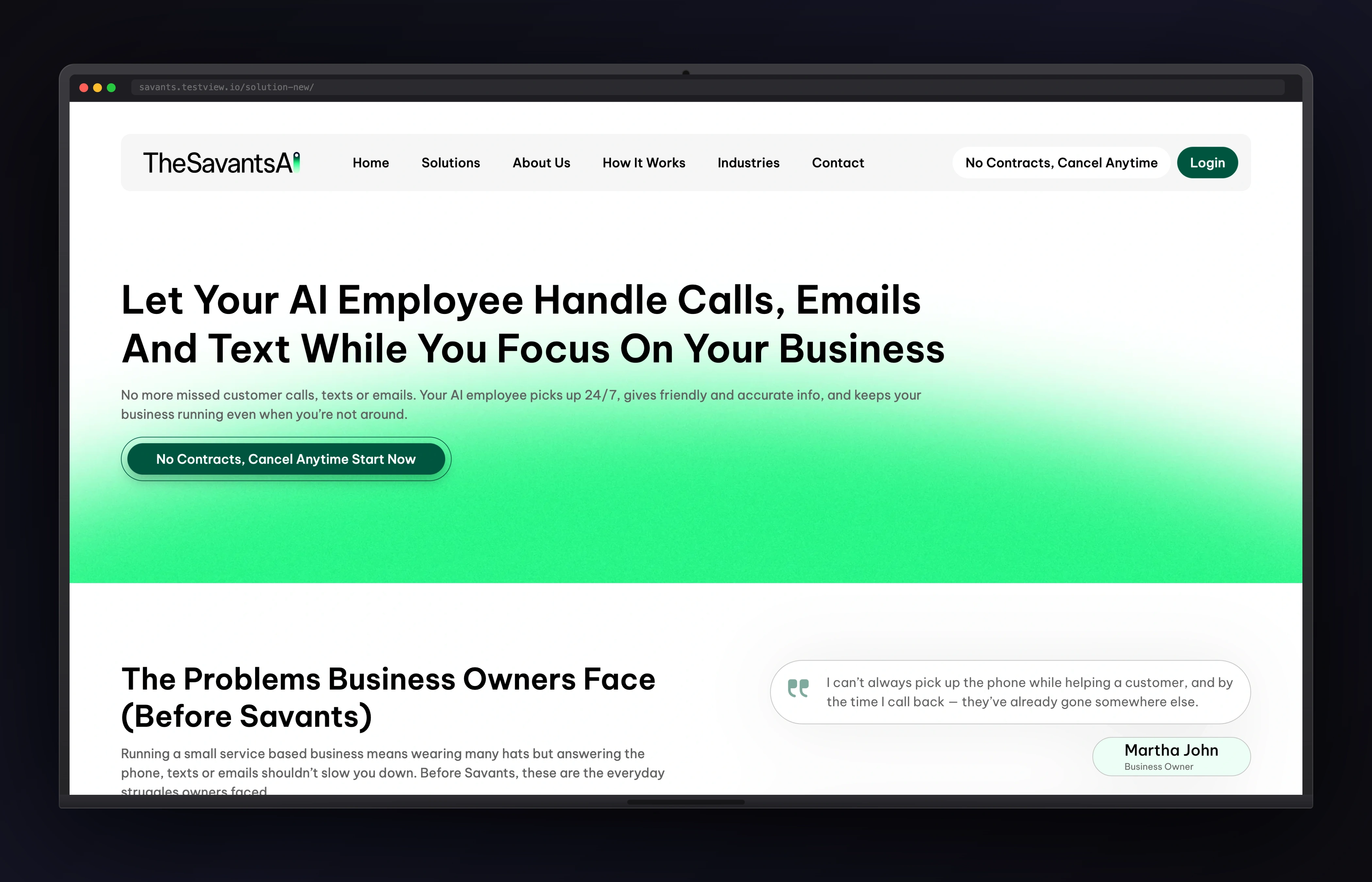 Savants AI desktop website concept