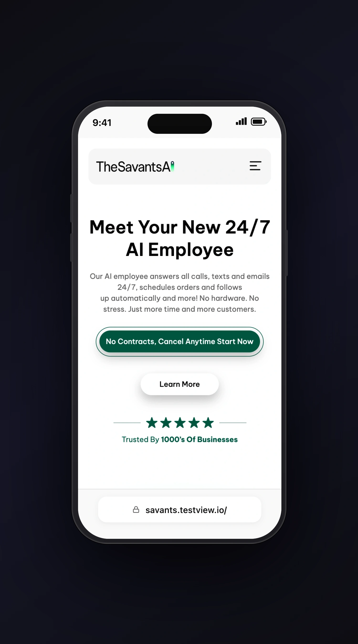 Savants AI mobile screen one