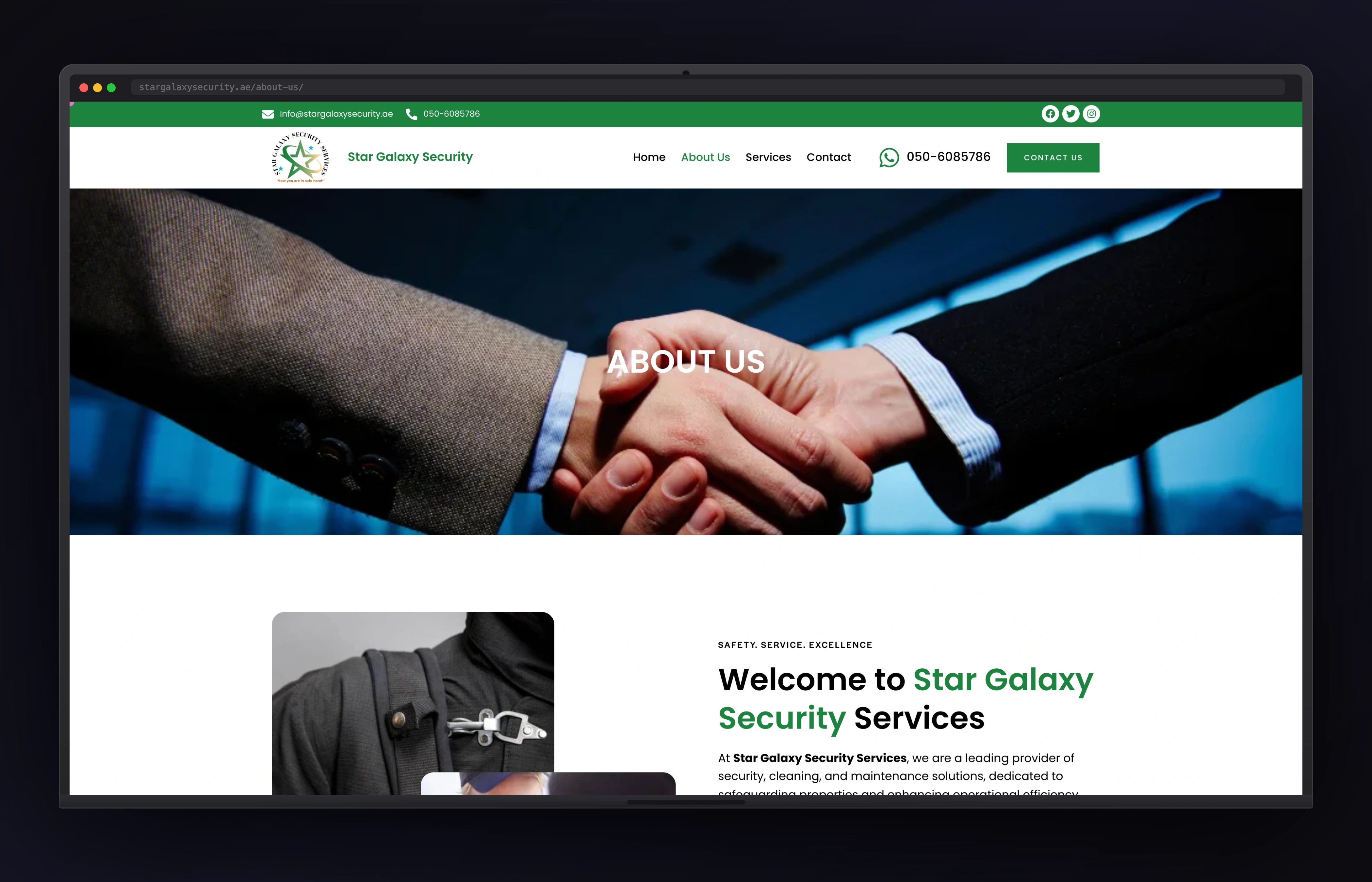 Stargalaxy Security desktop website concept