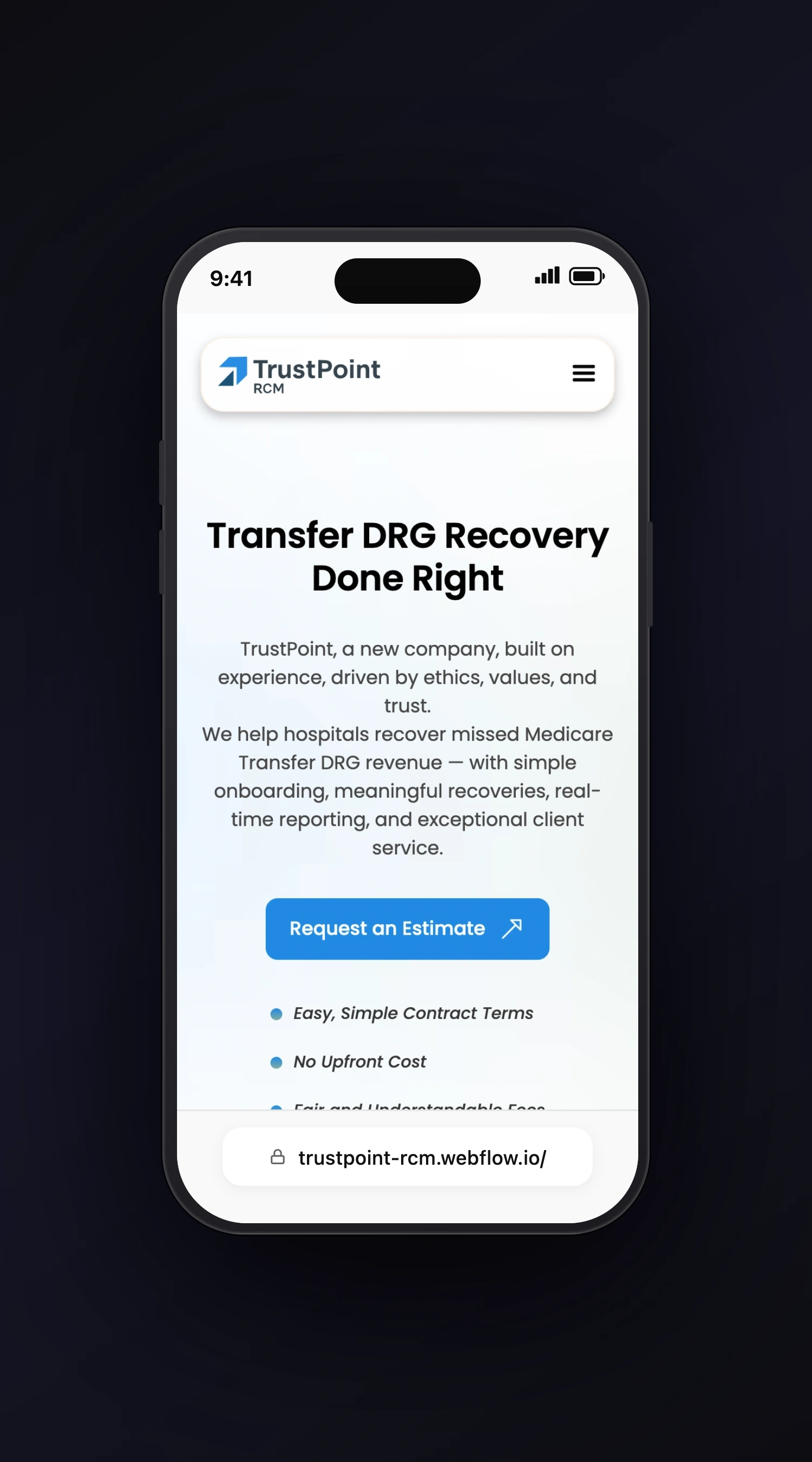 TrustPoint CMS mobile screen one