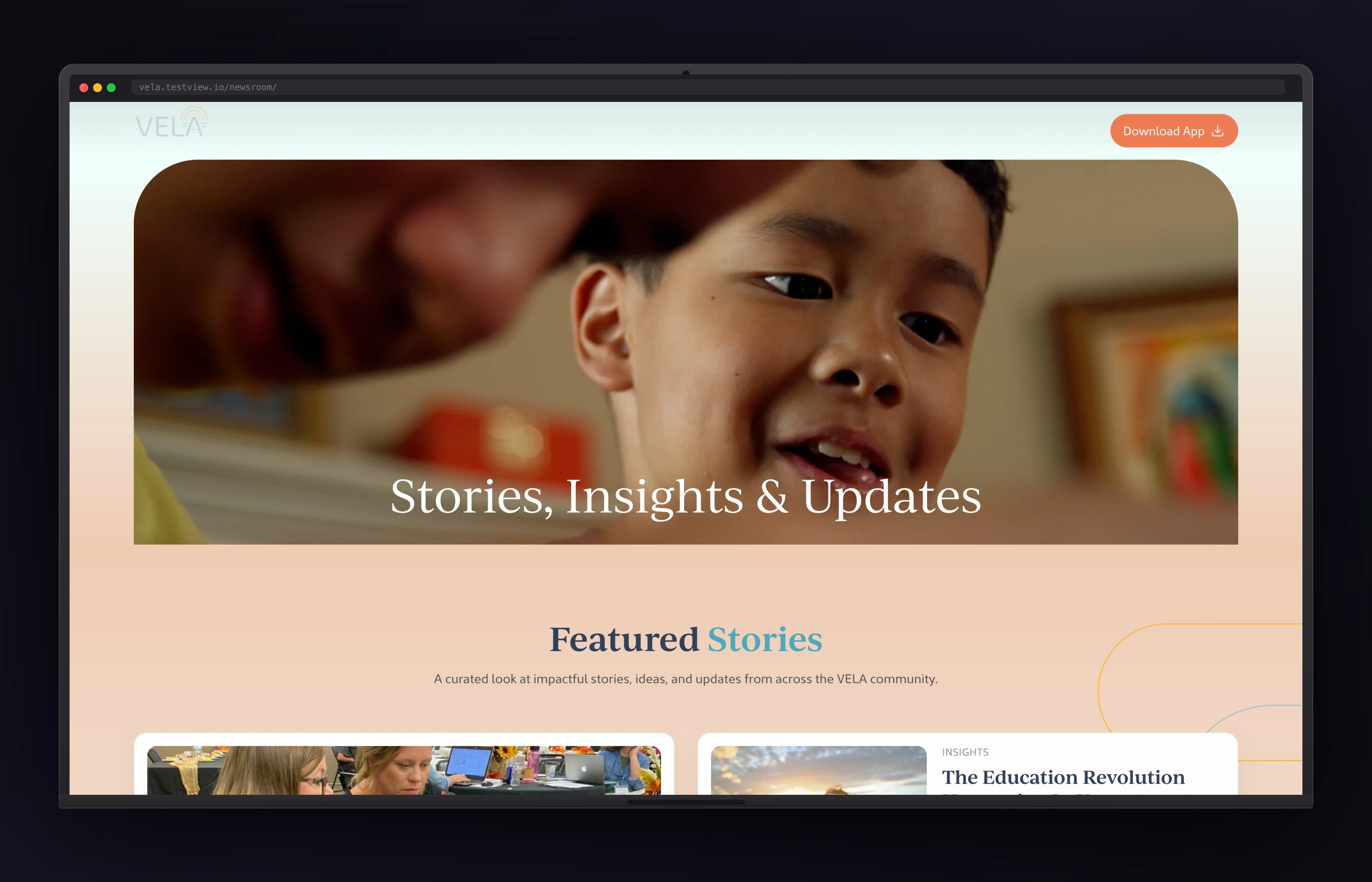 Vela desktop website concept